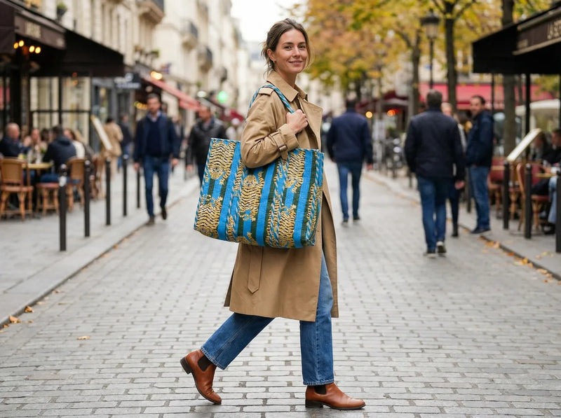 Azure Tiger Stripe Quilted Reversible Tote-zoom-