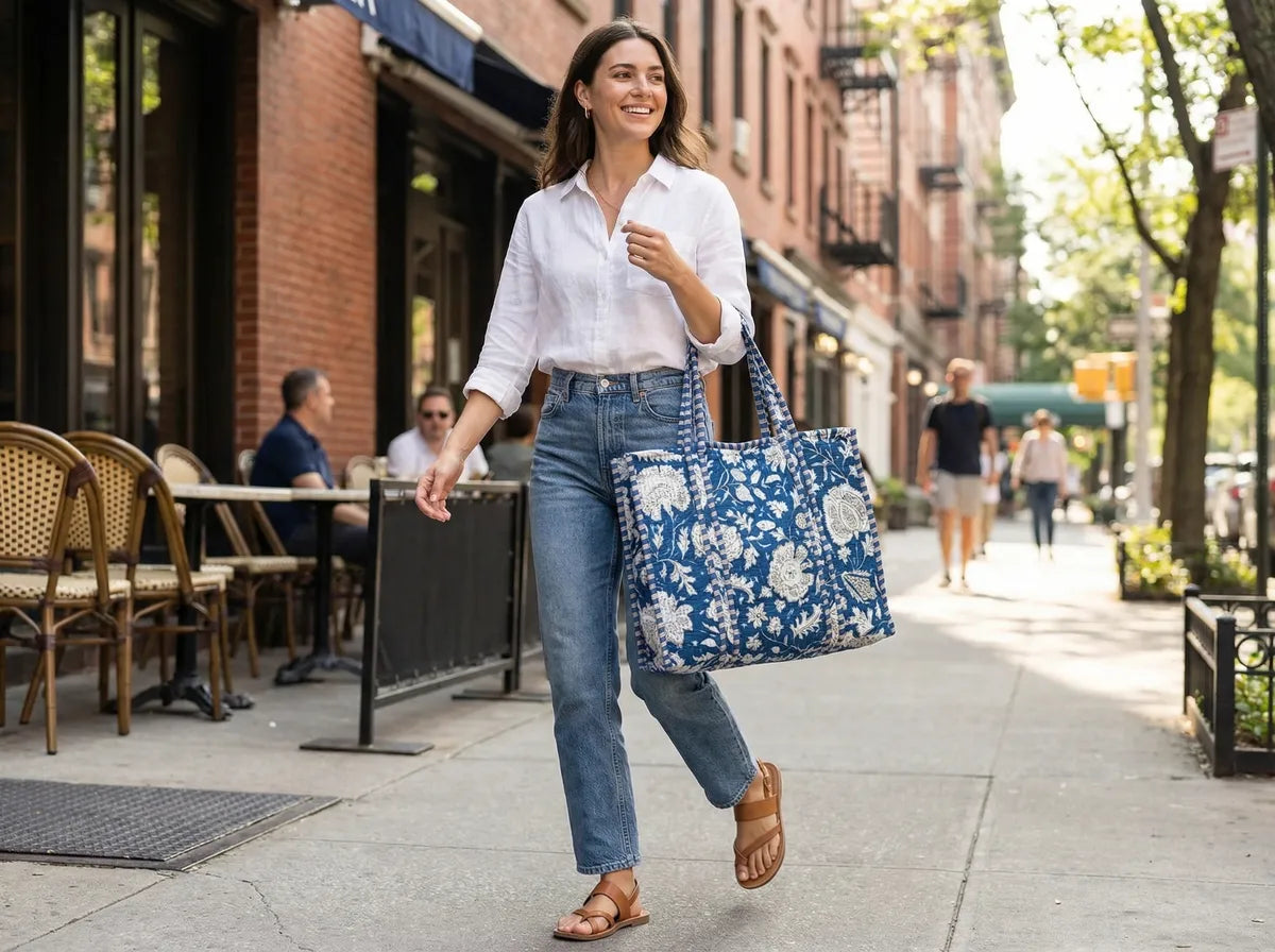 Indigo Bloom Quilted Reversible Tote-zoom-3
