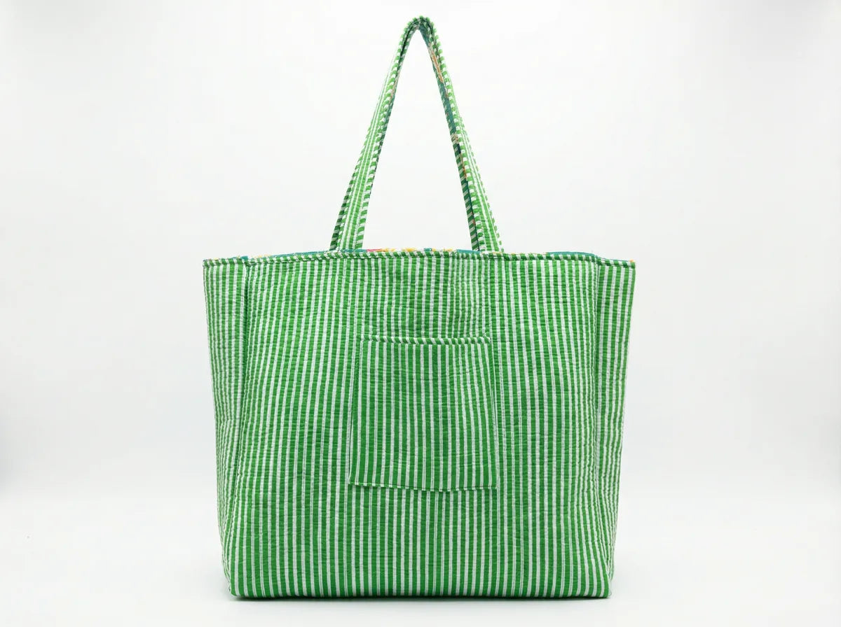 Emerald Crane Garden Quilted Reversible Tote