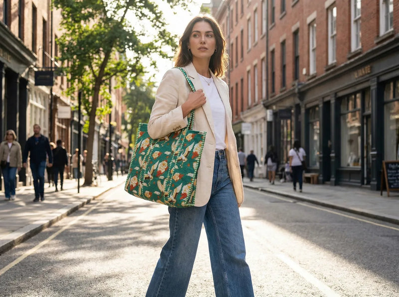 Emerald Crane Garden Quilted Reversible Tote-zoom-