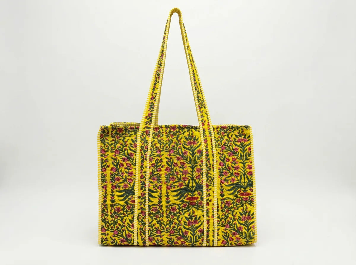 Golden Meadow Quilted Floral Reversible Tote