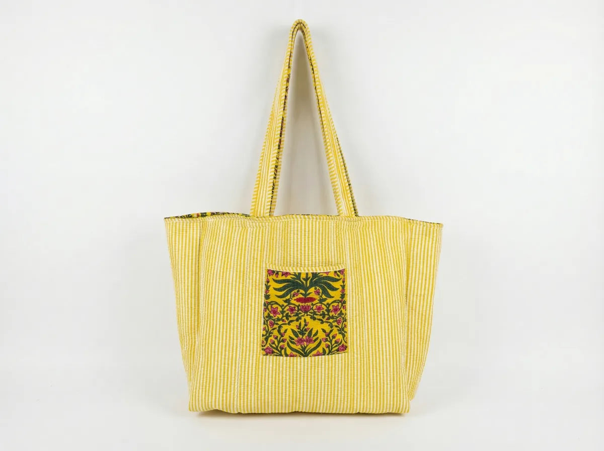 Golden Meadow Quilted Floral Reversible Tote