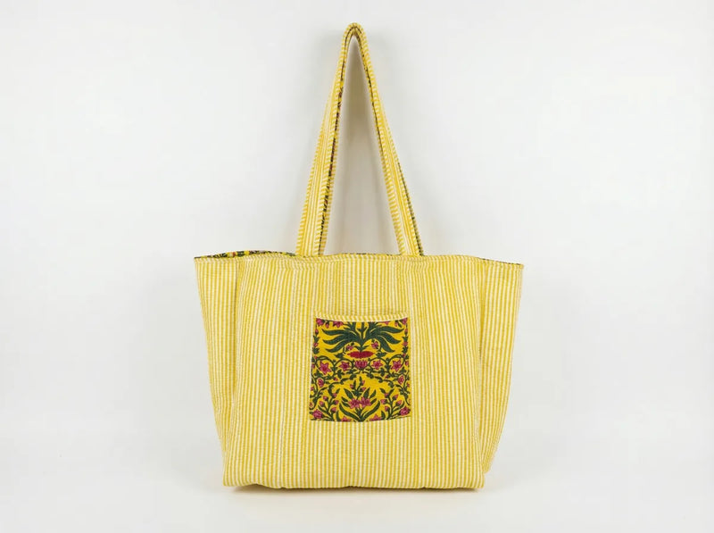 Golden Meadow Quilted Floral Reversible Tote-zoom-