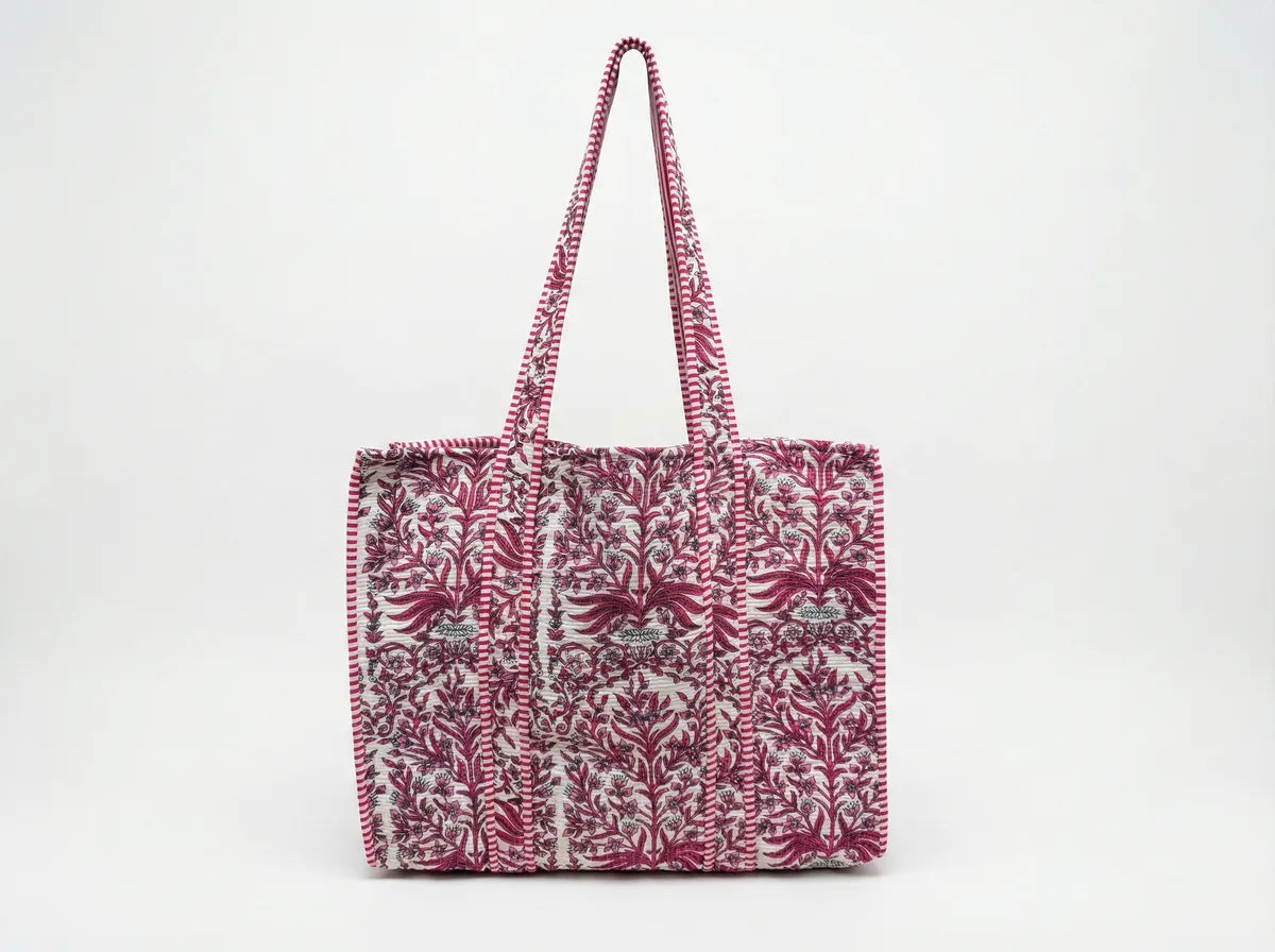 Crimson Garden Quilted Reversible Tote