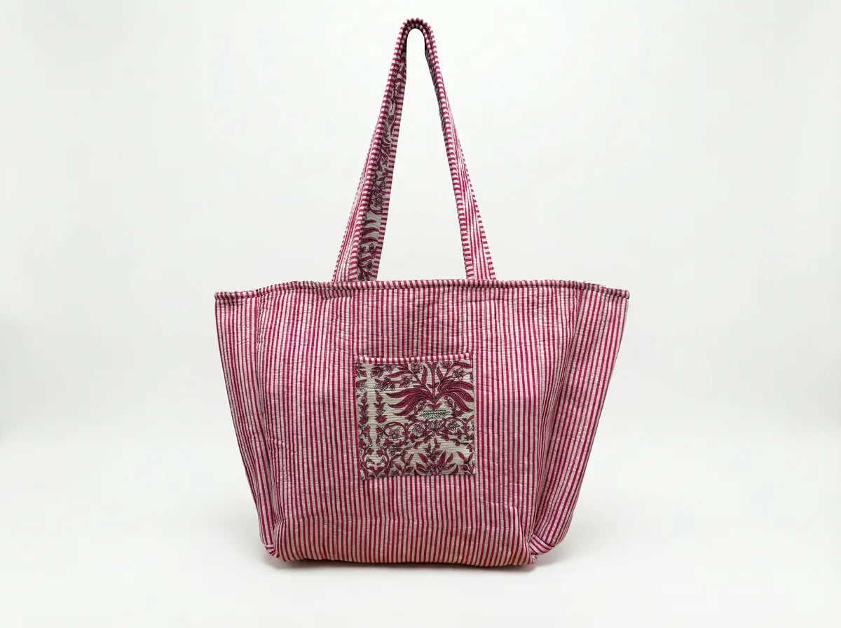 Crimson Garden Quilted Reversible Tote
