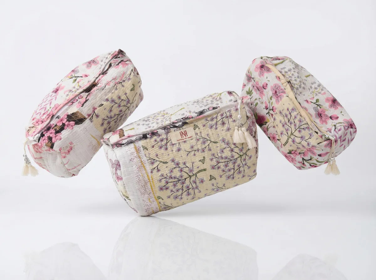 Blossom Meadow Quilted Travel Pouch Trio