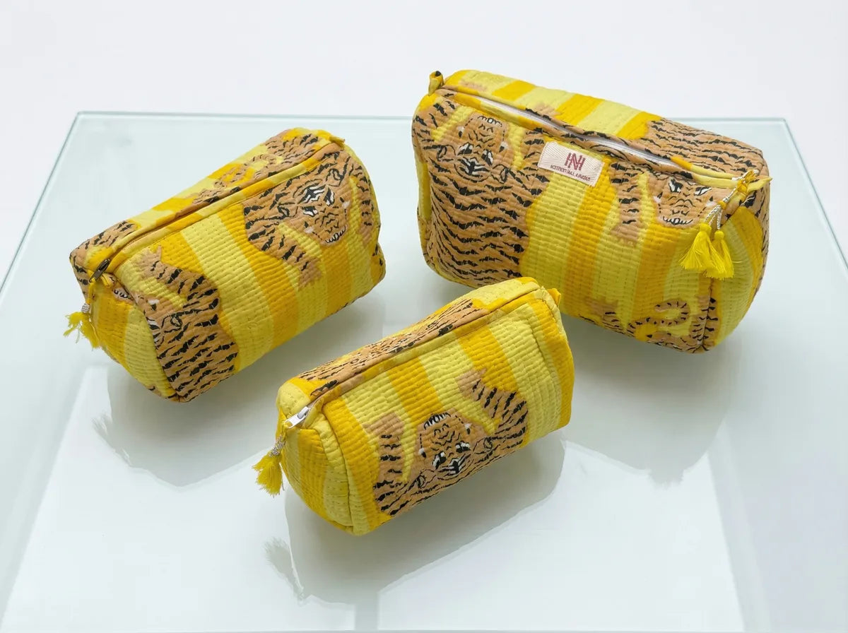 Golden Tiger Quilted Travel Pouch Trio