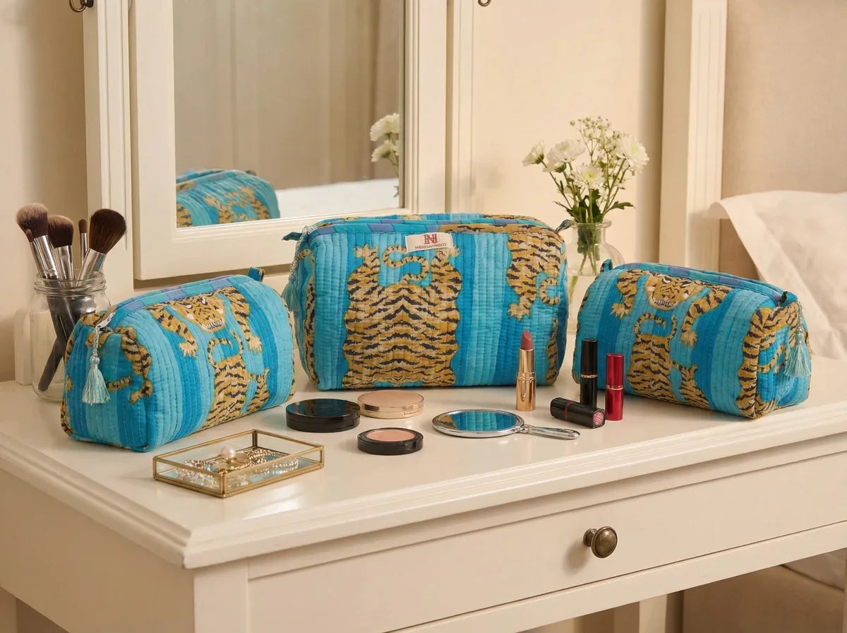 Turquoise Tiger Travel Pouch Trio