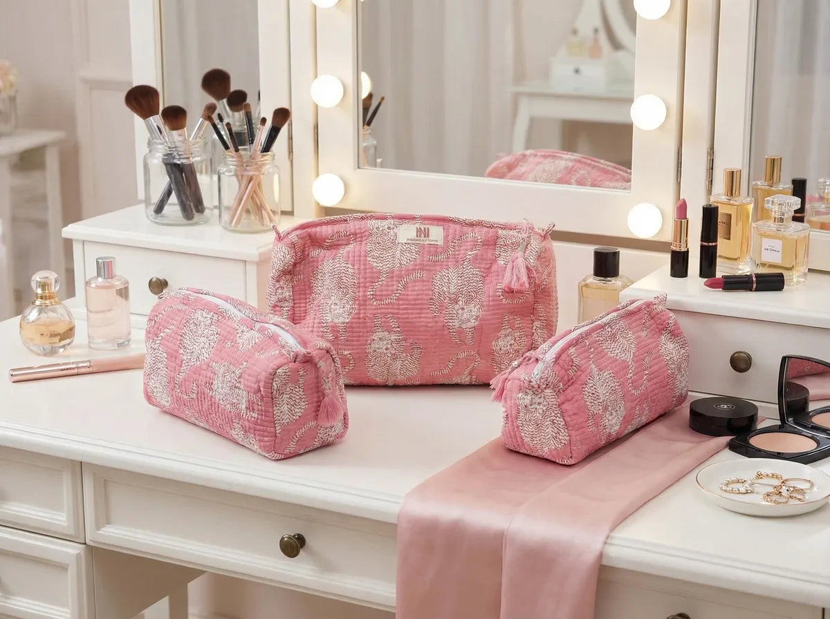 Blush Bengal Quilted Travel Pouch Trio