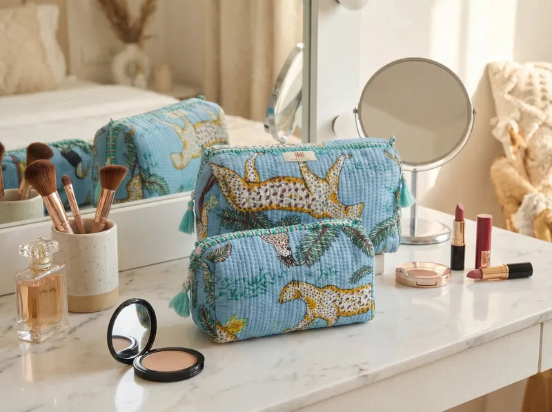Azure Safari Quilted Travel Pouch Trio-zoom-