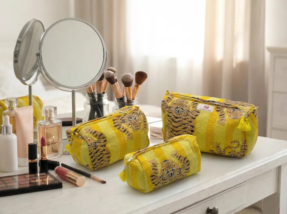 Golden Tiger Quilted Travel Pouch Trio