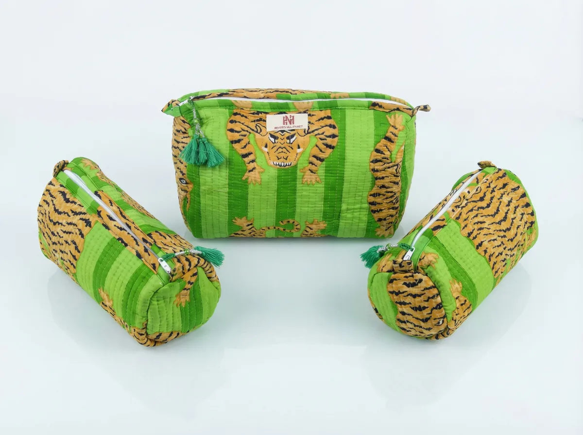 Emerald Tiger Quilted Travel Pouch Trio