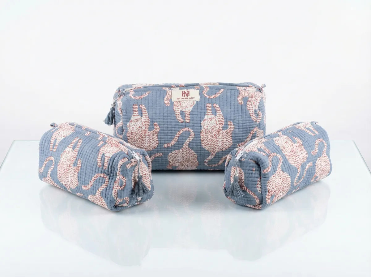 Misty Leopard Quilted Travel Pouch Trio