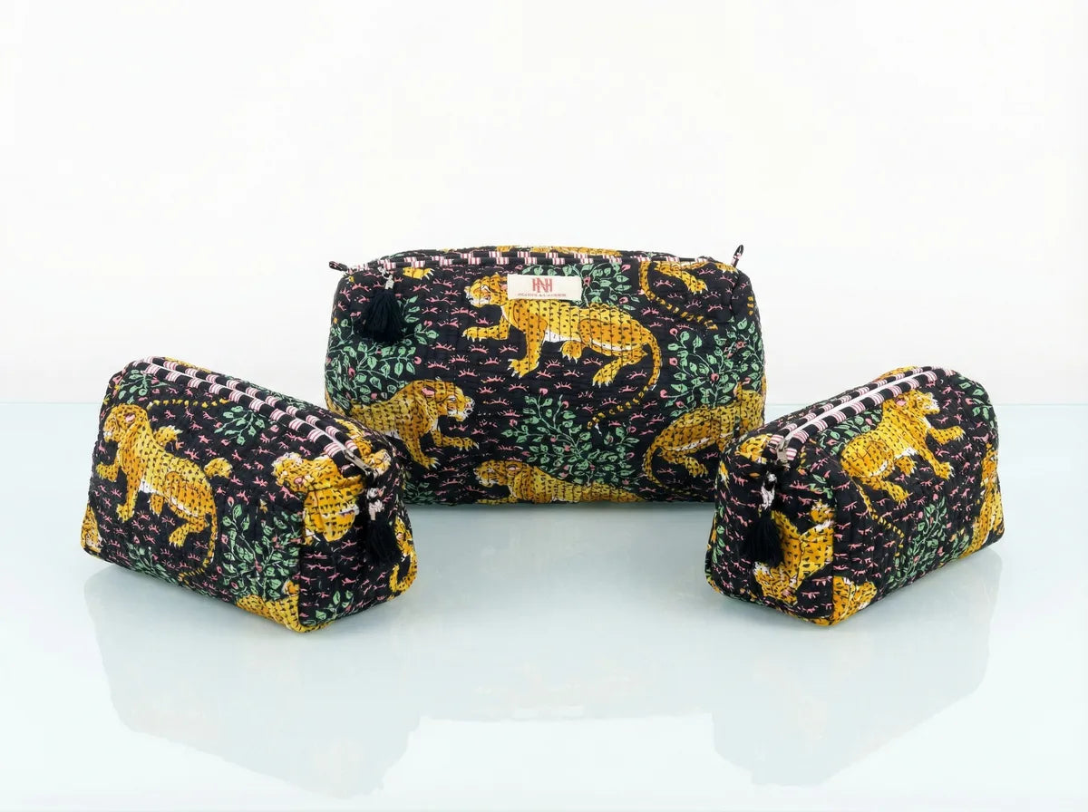 Midnight Jungle Quilted Travel Pouch Trio