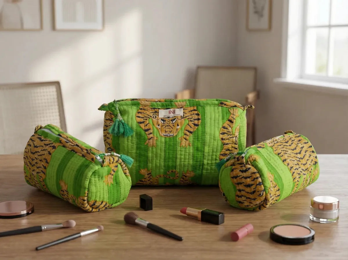 Emerald Tiger Quilted Travel Pouch Trio