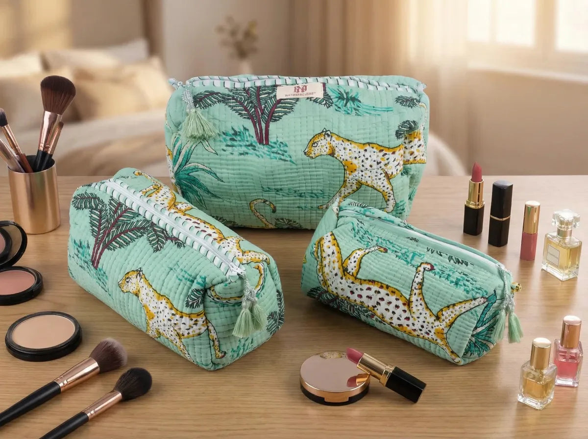 Sage Savannah Quilted Travel Pouch Trio