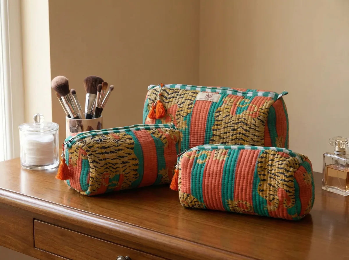 Coral Safari Quilted Travel Pouch Trio