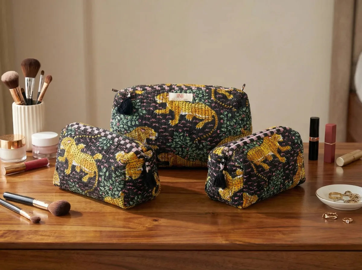 Midnight Jungle Quilted Travel Pouch Trio
