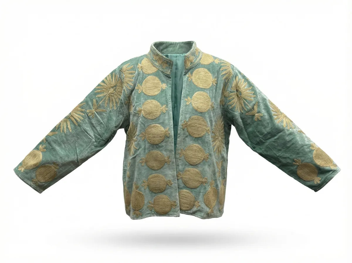 Celadon Pomegranate Embroidered Jacket-1