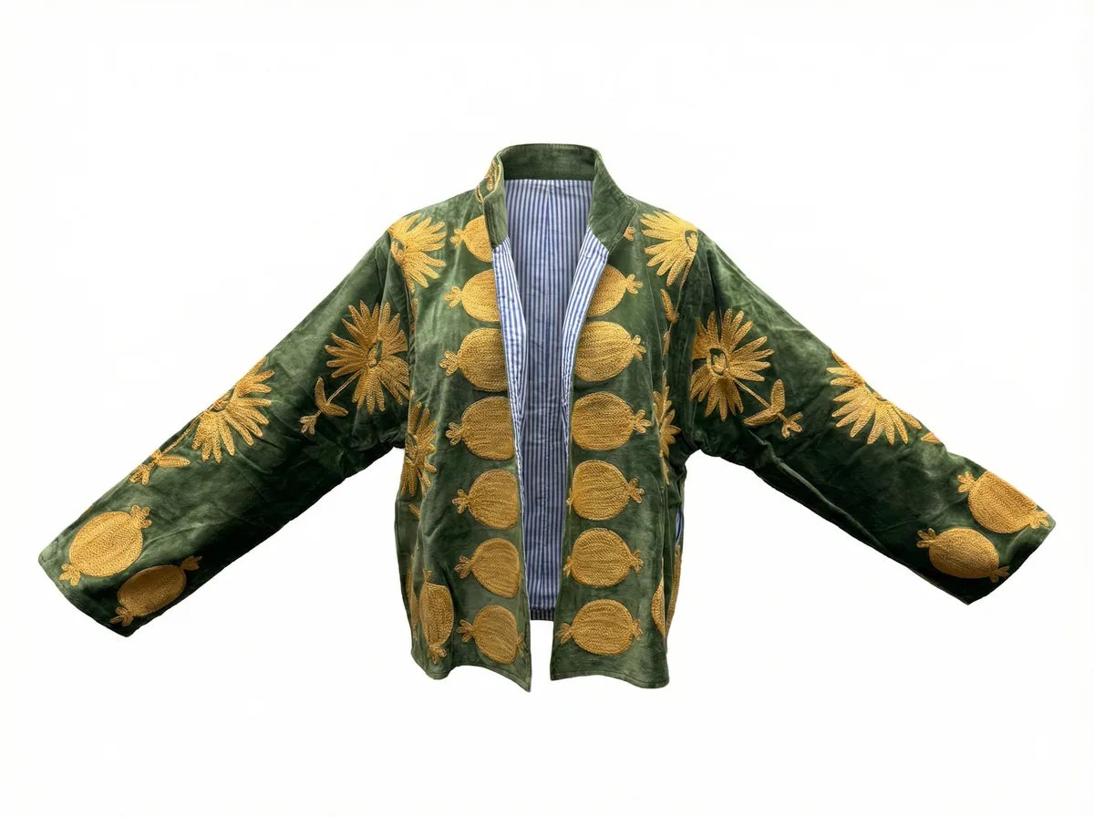 Verdant Gold Pomegranate Embroidered Jacket