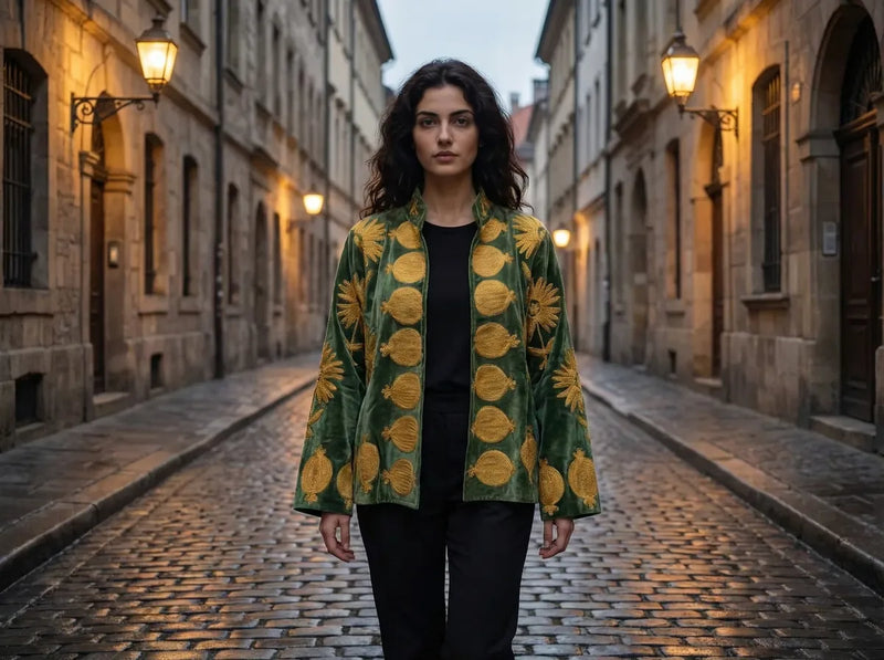 Verdant Gold Pomegranate Embroidered Jacket-zoom-