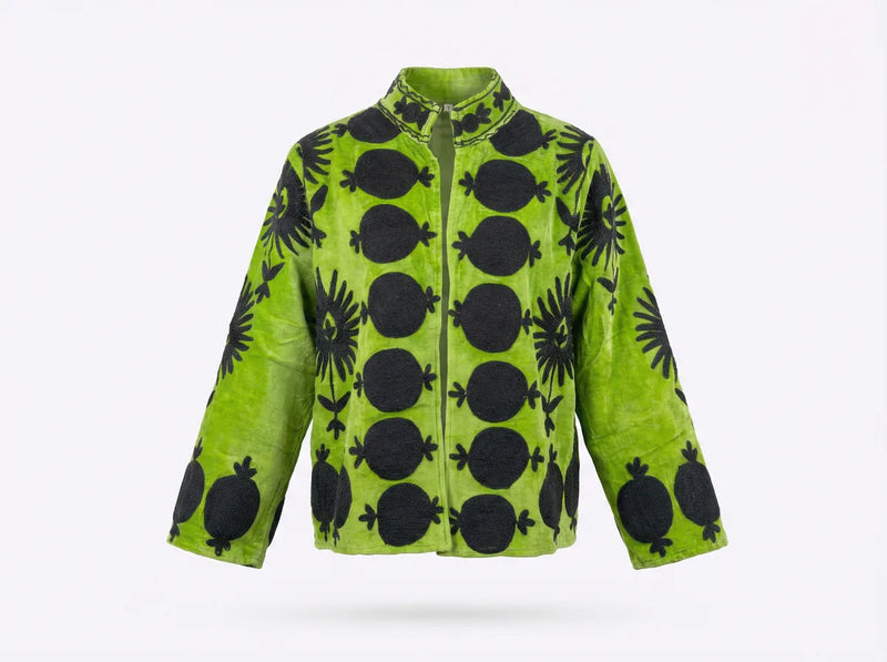 Lime Noir Pomegranate Embroidered Jacket-zoom-