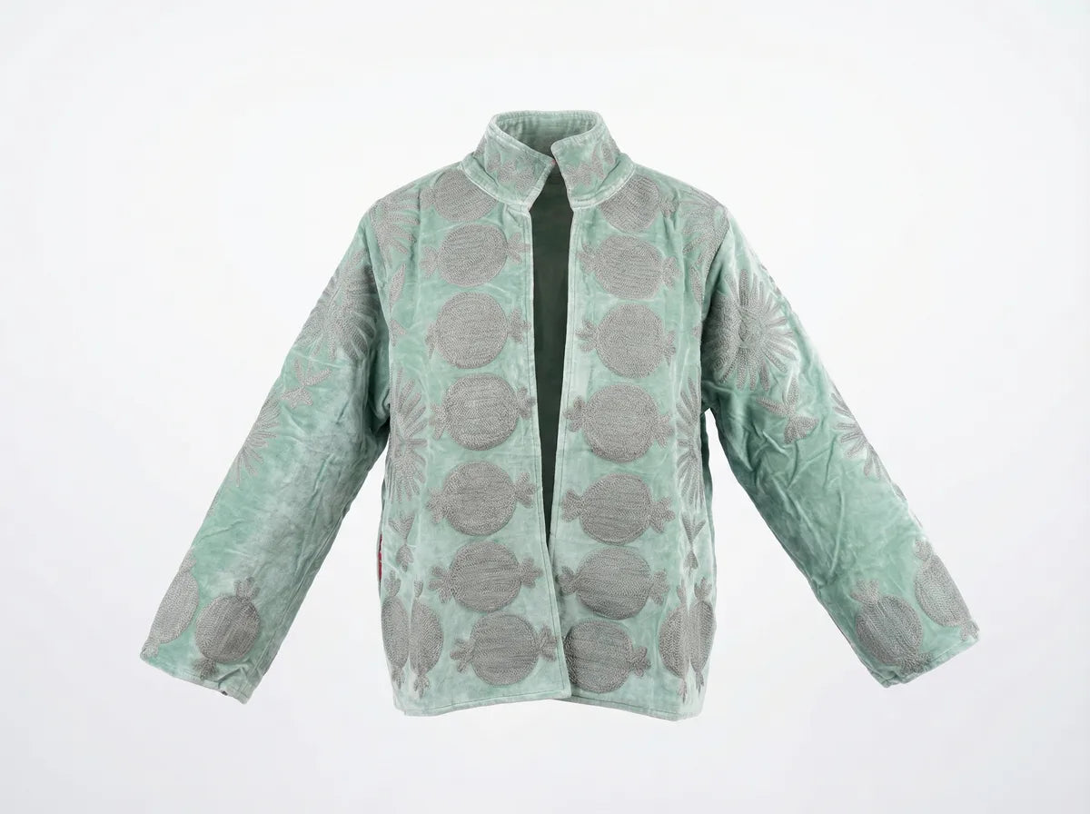Seafoam Silver Pomegranate Embroidered Jacket-zoom-1
