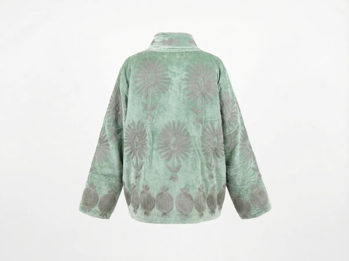 Seafoam Silver Pomegranate Embroidered Jacket-zoom-2