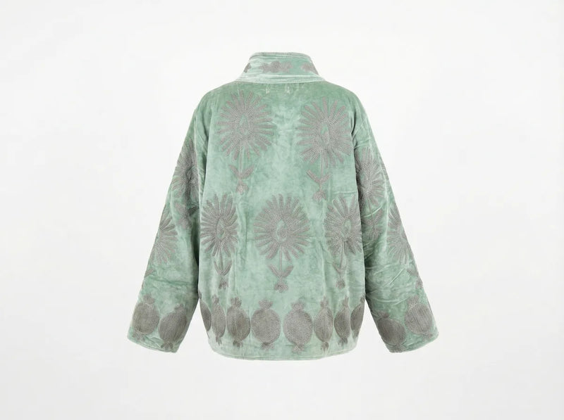 Seafoam Silver Pomegranate Embroidered Jacket-zoom-
