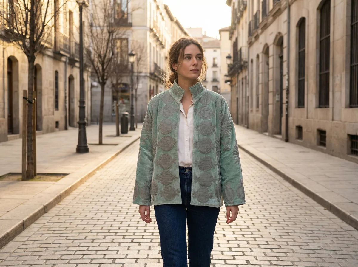 Seafoam Silver Pomegranate Embroidered Jacket-zoom-3