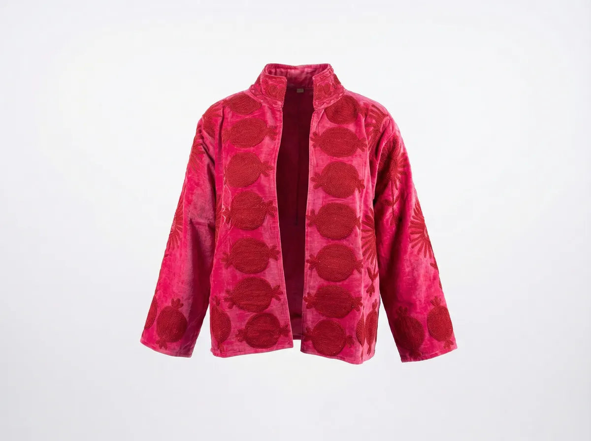 Fuchsia Flame Pomegranate Embroidered Jacket-1