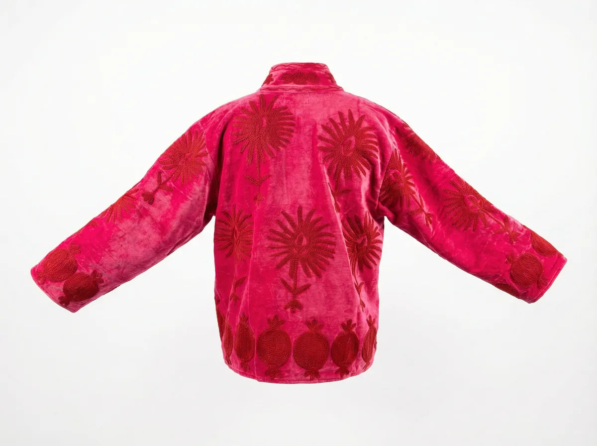 Fuchsia Flame Pomegranate Embroidered Jacket-2