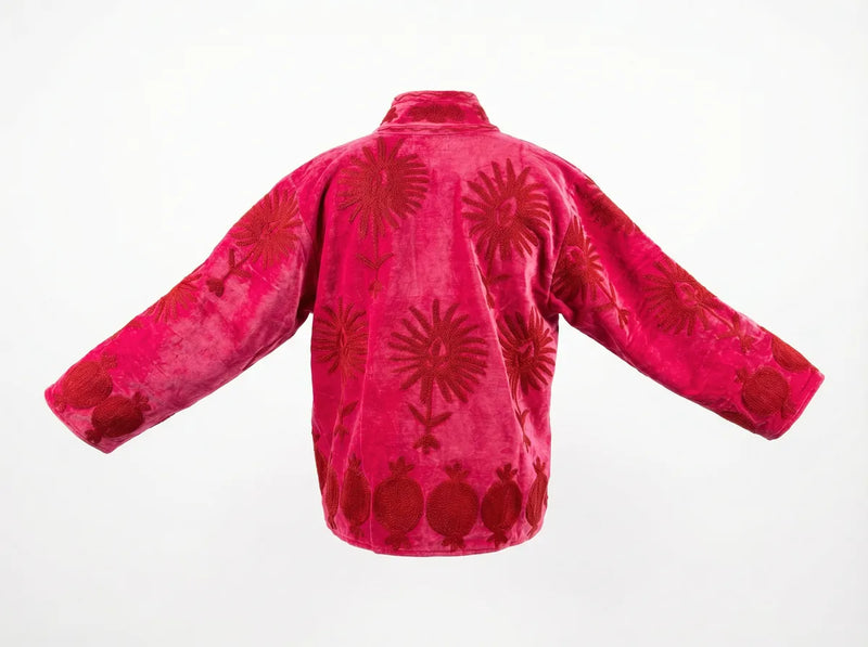 Fuchsia Flame Pomegranate Embroidered Jacket-zoom-