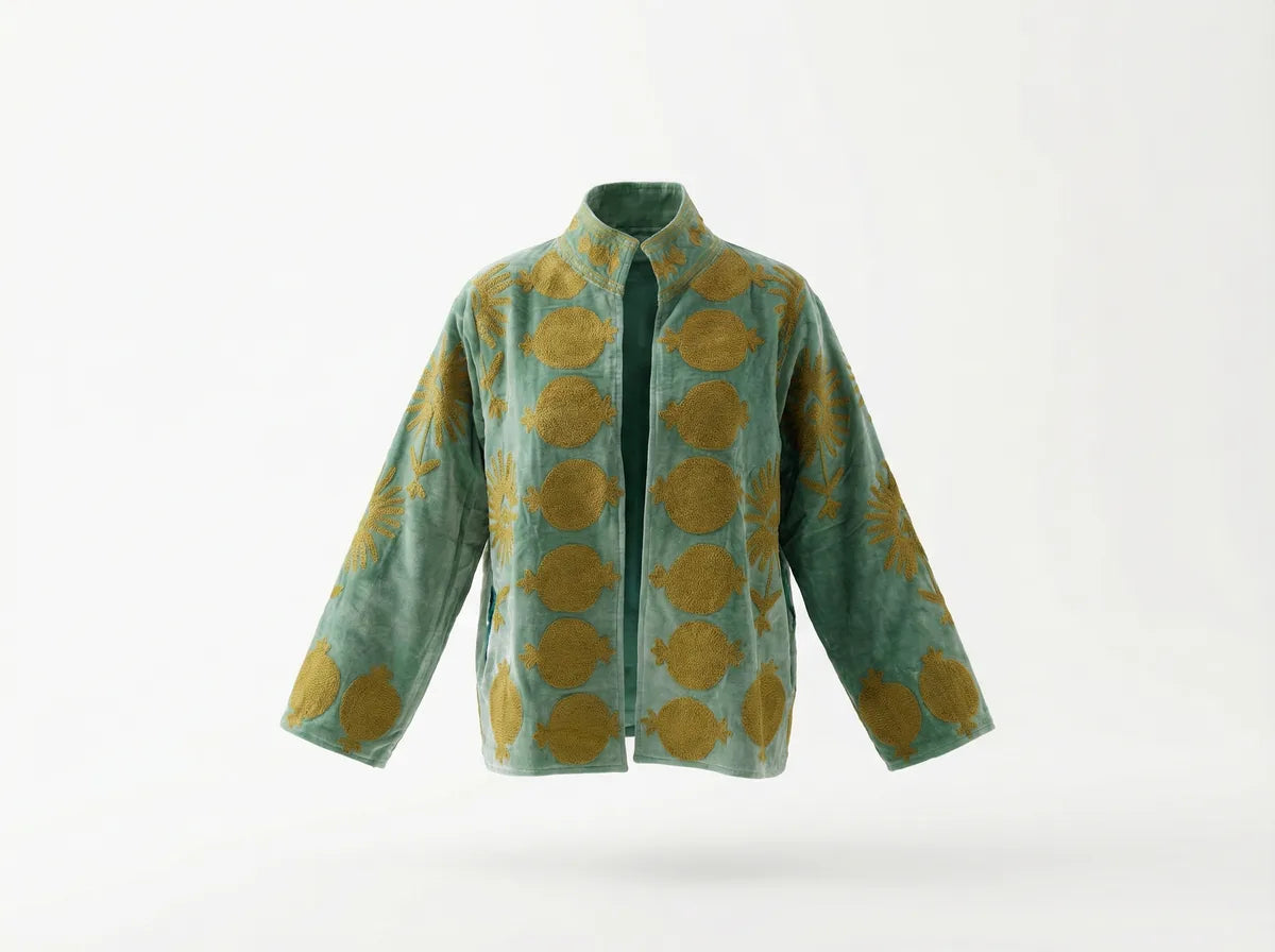 Sage Gold Pomegranate Embroidered Jacket-1