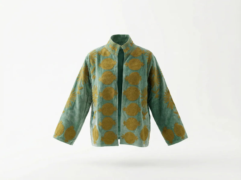 Sage Gold Pomegranate Embroidered Jacket-zoom-