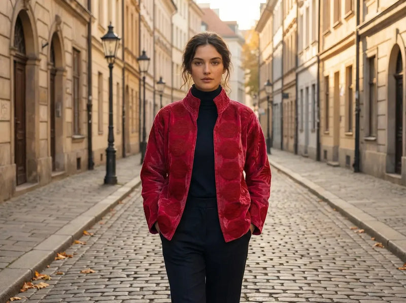 Fuchsia Flame Pomegranate Embroidered Jacket-zoom-