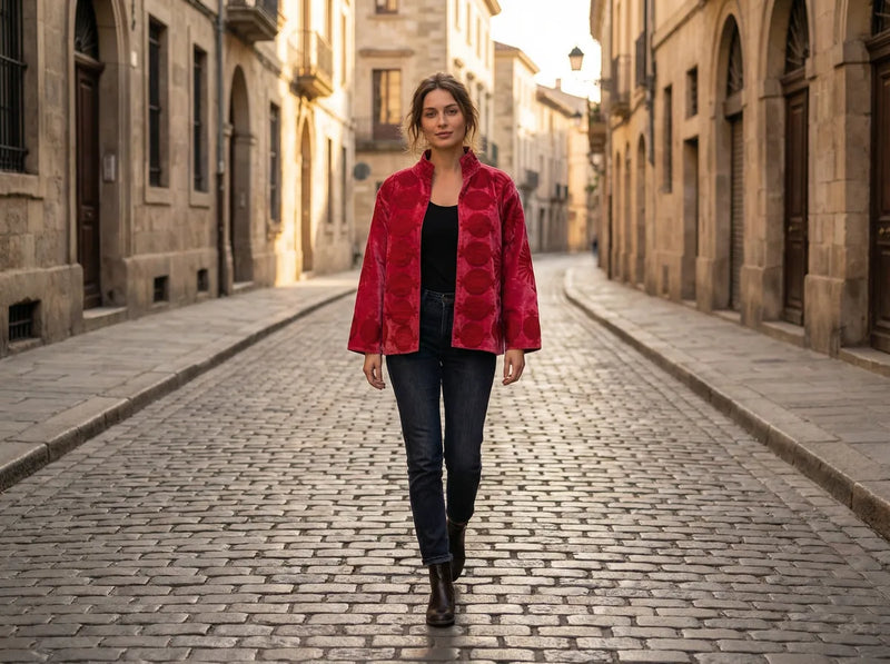 Fuchsia Flame Pomegranate Embroidered Jacket-zoom-
