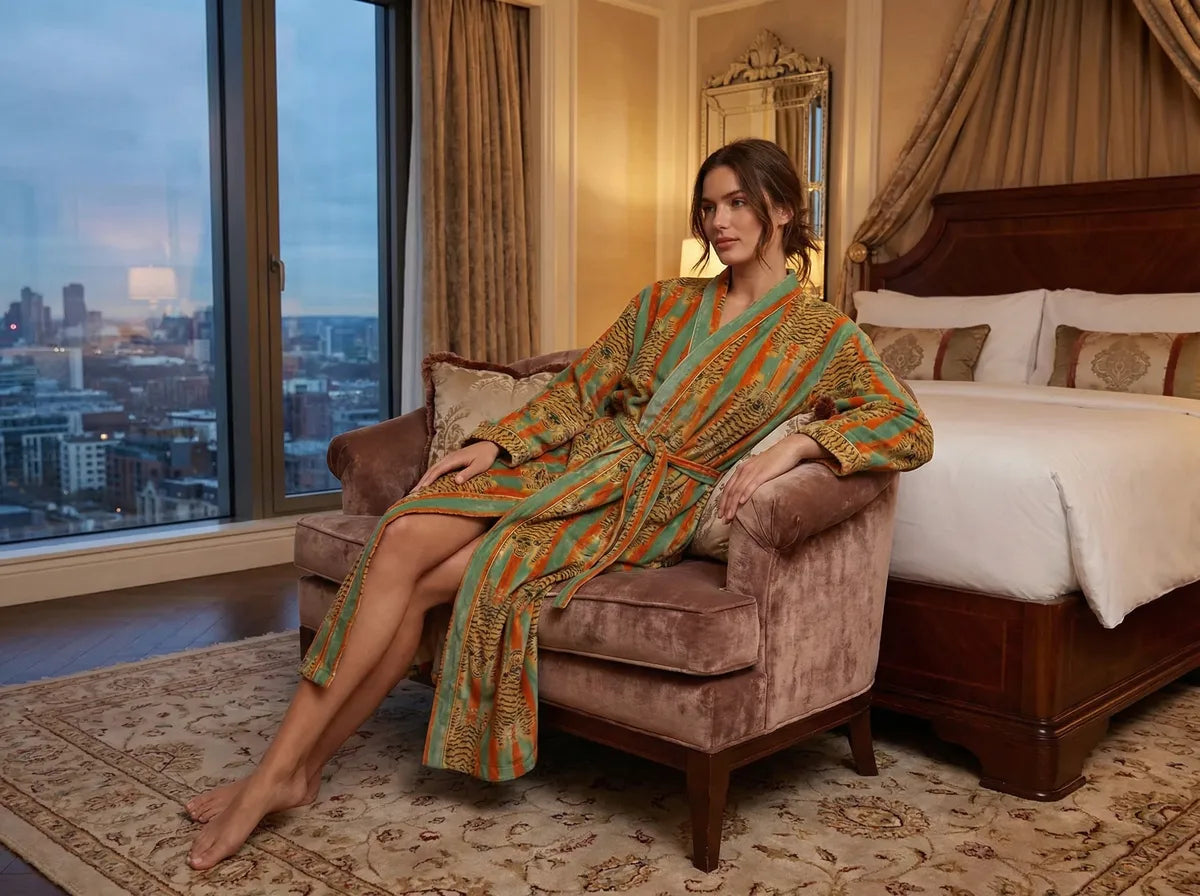 Saffron Tiger Luxe Velvet Robe-3