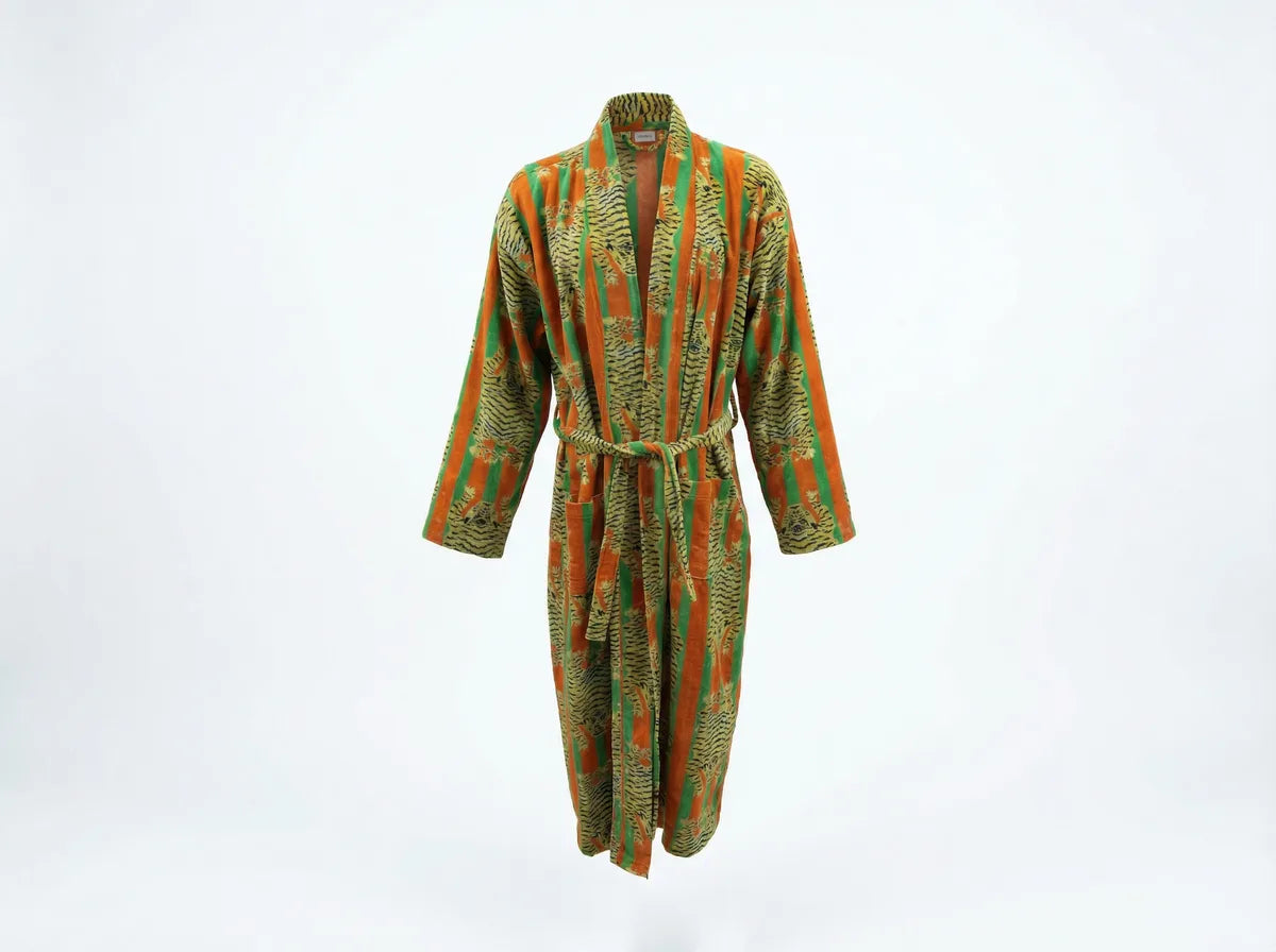 Sunset Jungle Tiger Velvet Robe-1