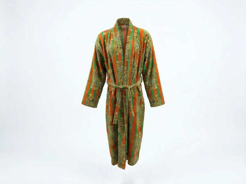 Sunset Jungle Tiger Velvet Robe-zoom-