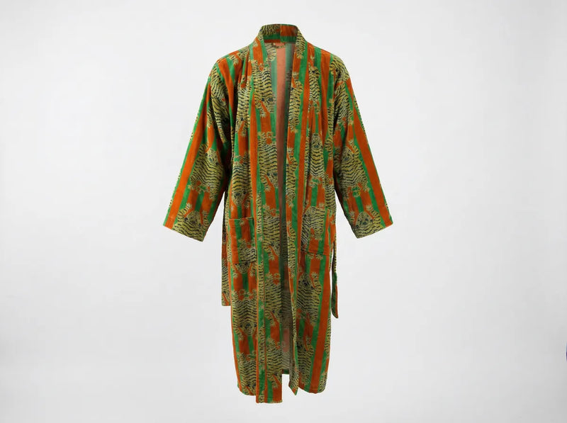 Sunset Jungle Tiger Velvet Robe-zoom-
