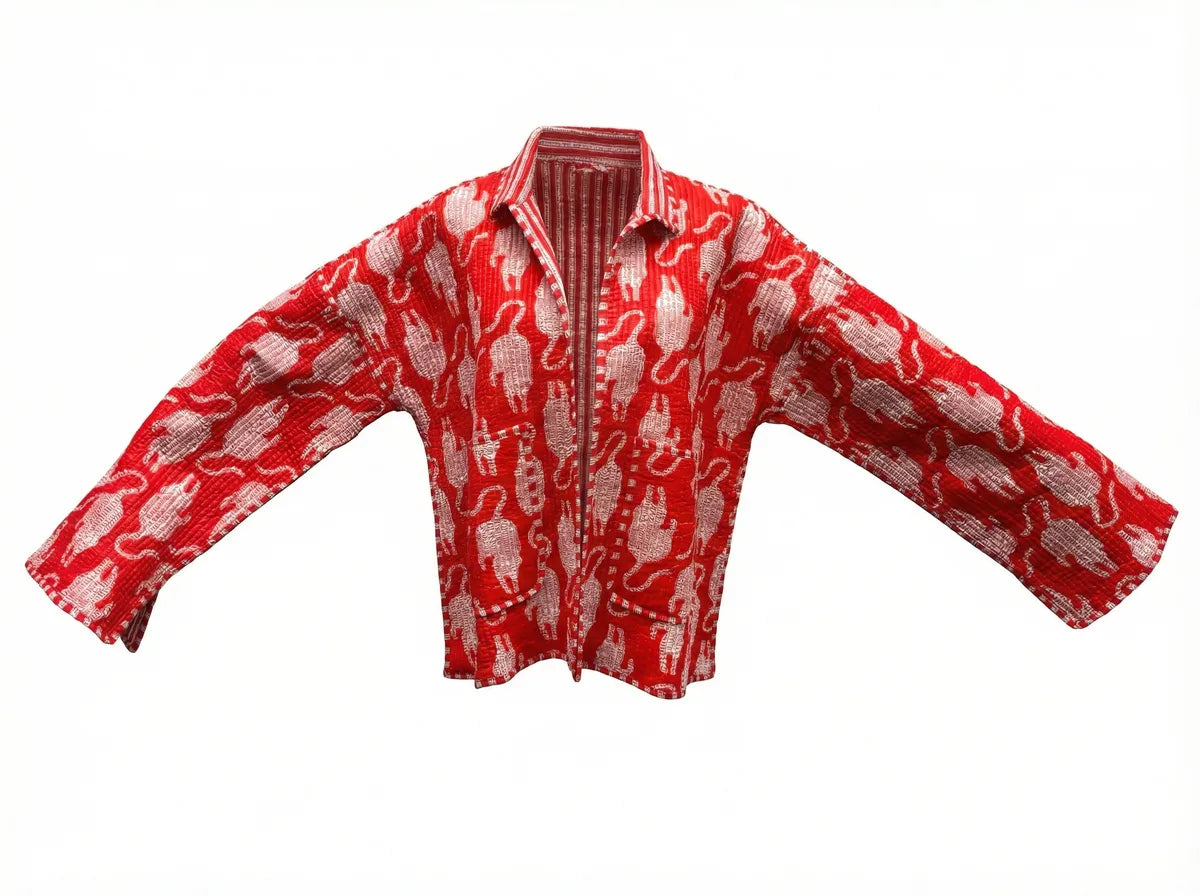 Crimson Crane Quilted Baggy Jacket