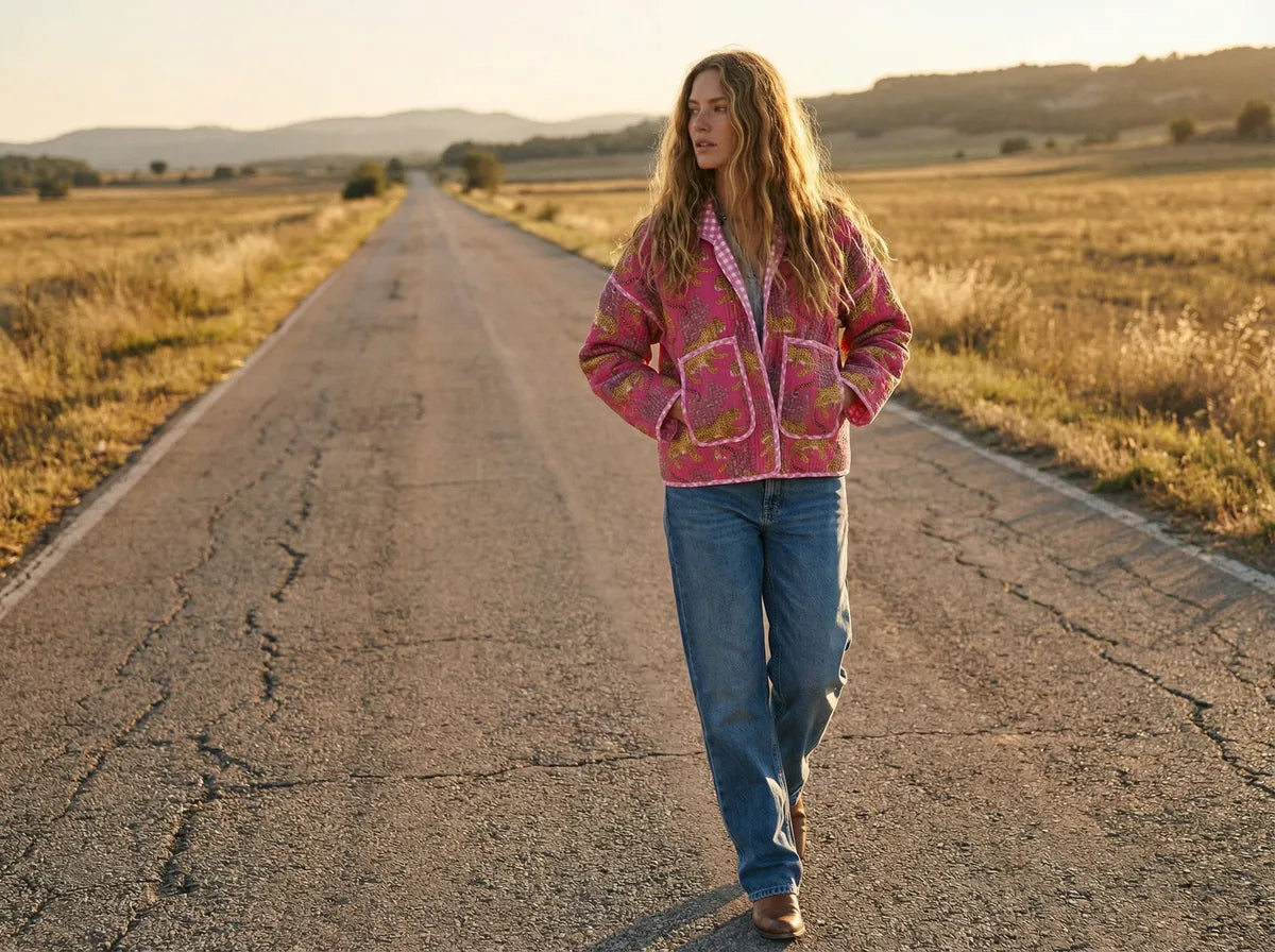 Pink Safari Quilted Baggy Jacket