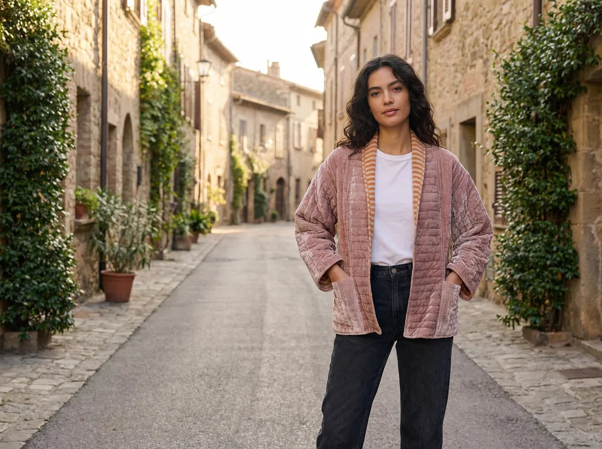 Rosewood Velvet Quilted Jacket