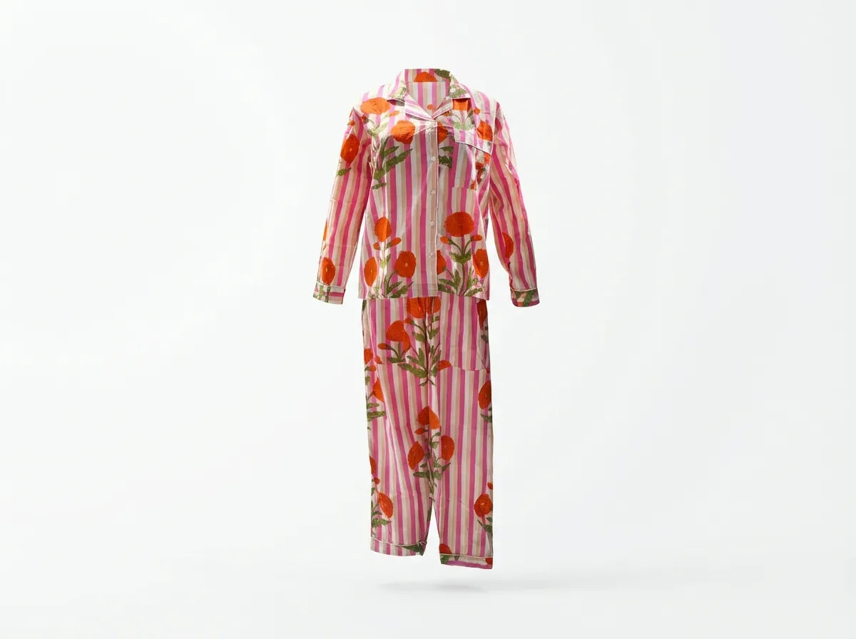 Citrus Blossom Stripe Pajama Set-zoom-3