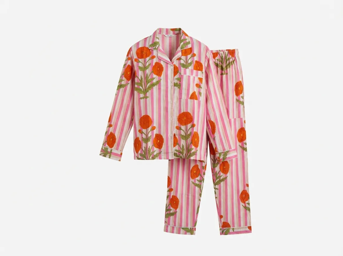 Citrus Blossom Stripe Pajama Set-2