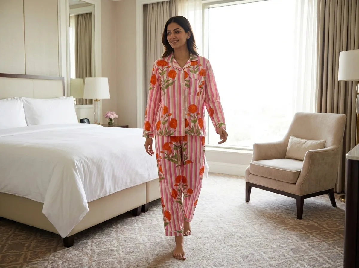 Citrus Blossom Stripe Pajama Set-zoom-1