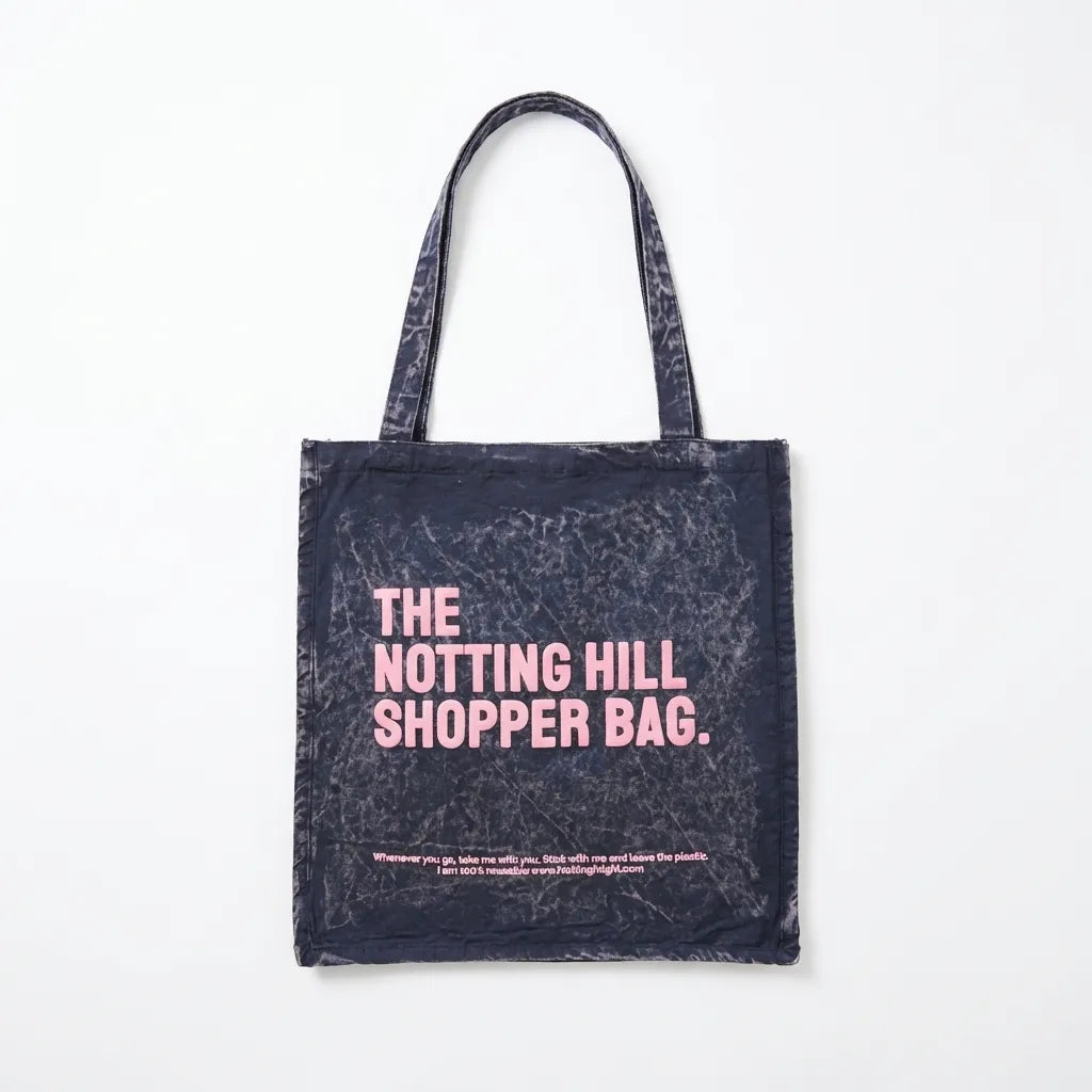 The Notting Hill Pink Logo Marble Denim Shopper Bag