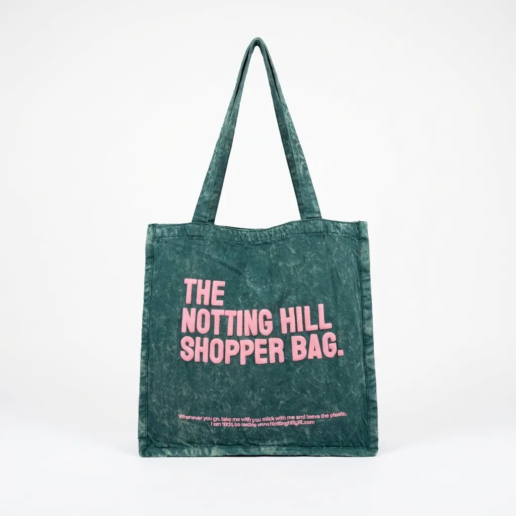 The Notting Hill Pink Logo Forest Green Shopper Bag