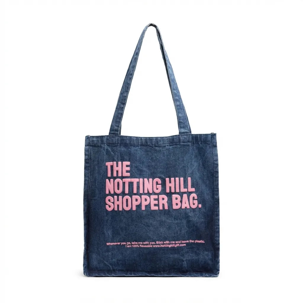 The Notting Hill Pink Logo Classic Denim Shopper Bag